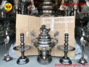 Bộ ngũ sự đồng đỏ khảm tam khí cao 60cm