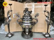 Bộ tam sự đỉnh + Hạc bằng đỏ khảm tam khí cao 60cm